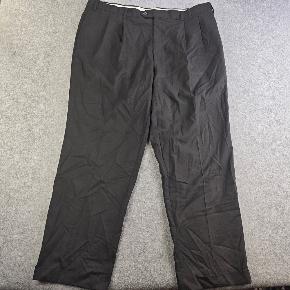 Lauren Ralph Lauren Mens Black 100% Wool Pleated Dress Pants 40 x 30 Comfort
